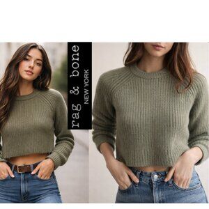 Rag & Bone Merino Wool Chunky Crop Sweater Sage Green Crew Neck Size Medium